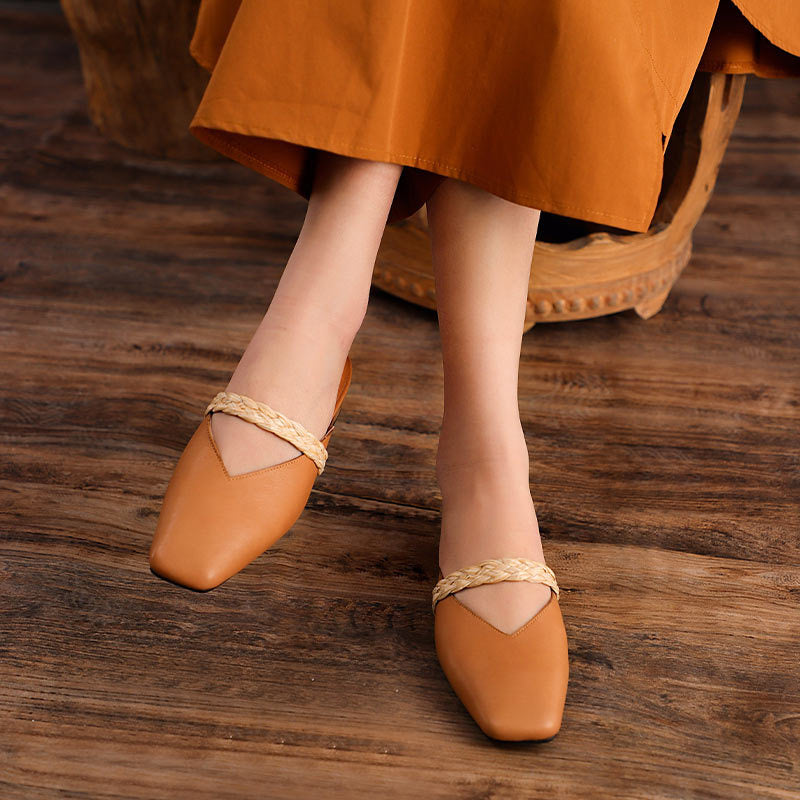 Summer Leather Handmde Wedge Slippers