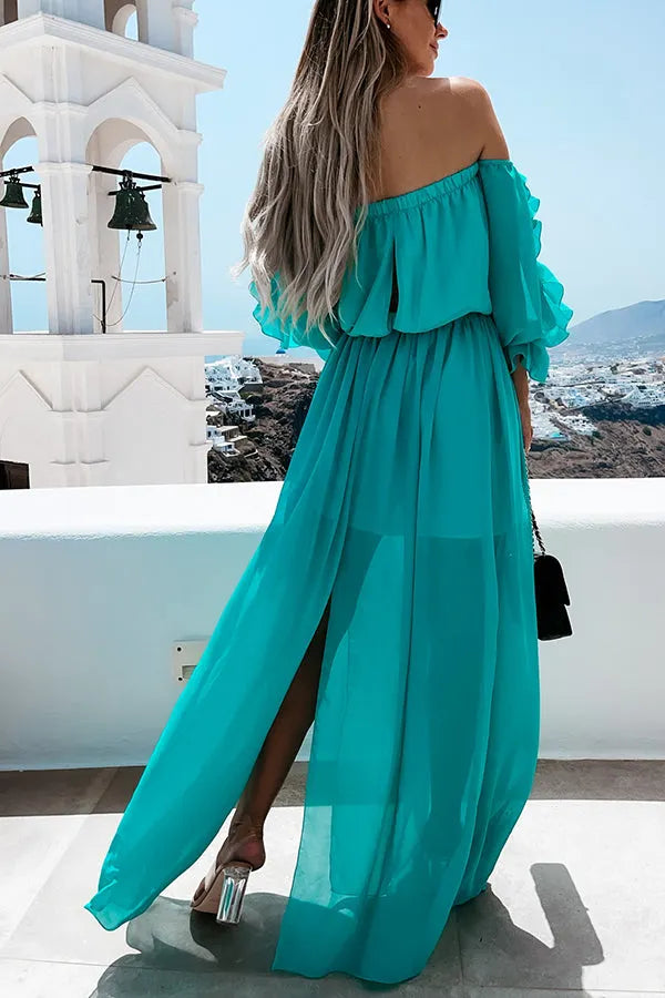 Sweet Colour Off Shoulder Ruffle Maxi Dress