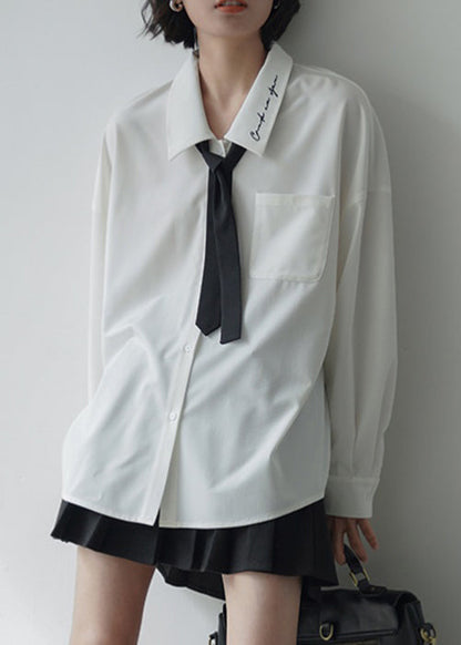 Yellow Embroidered Button Patchwork Cotton Shirt Fall