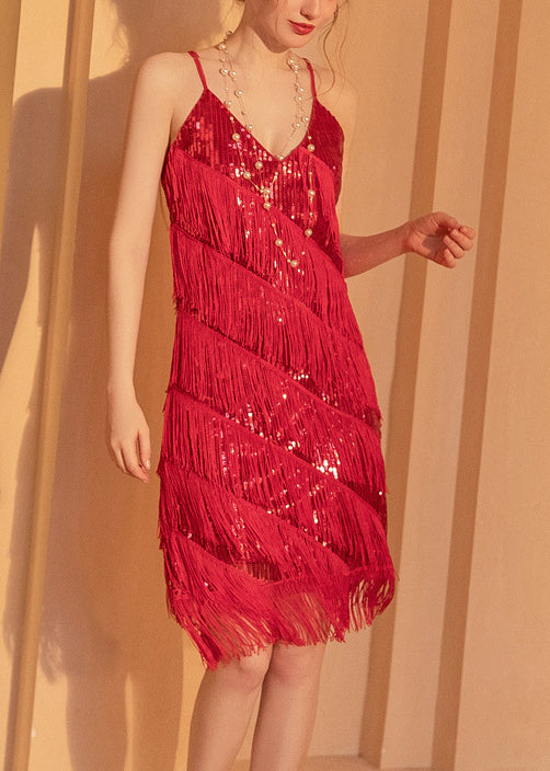 Red Tasseled Sequins Vestidos Dresses Summer