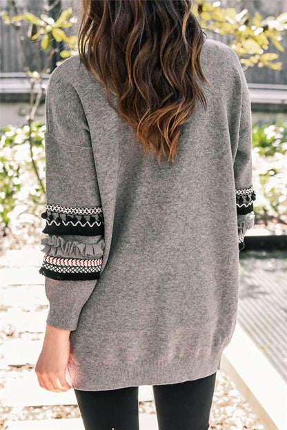 Cording Knitted Cardigan - Gray