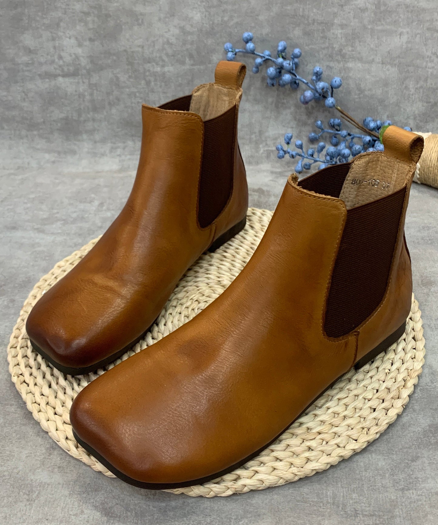 Simple Camel Splicing Cowhide Leather Ankle Boots