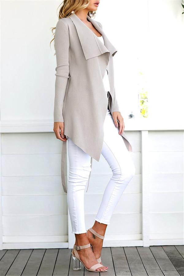 V-neckline Tie Irregular Elastic Cardigan Sweater