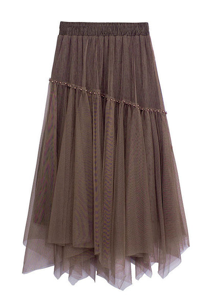 French Grey Nail Bead Patchwork Asymmetrical Design Fall Skirt