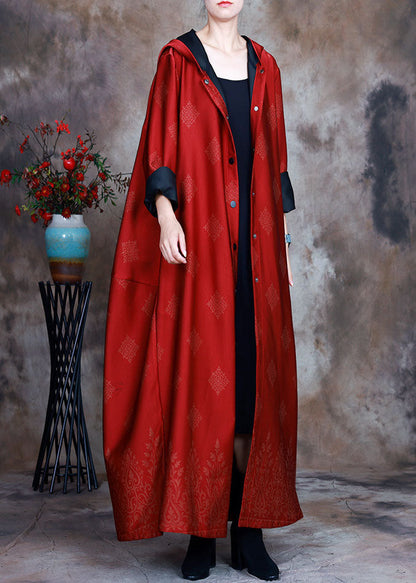 Red Satin Trench Coats Asymmetrical Design Button