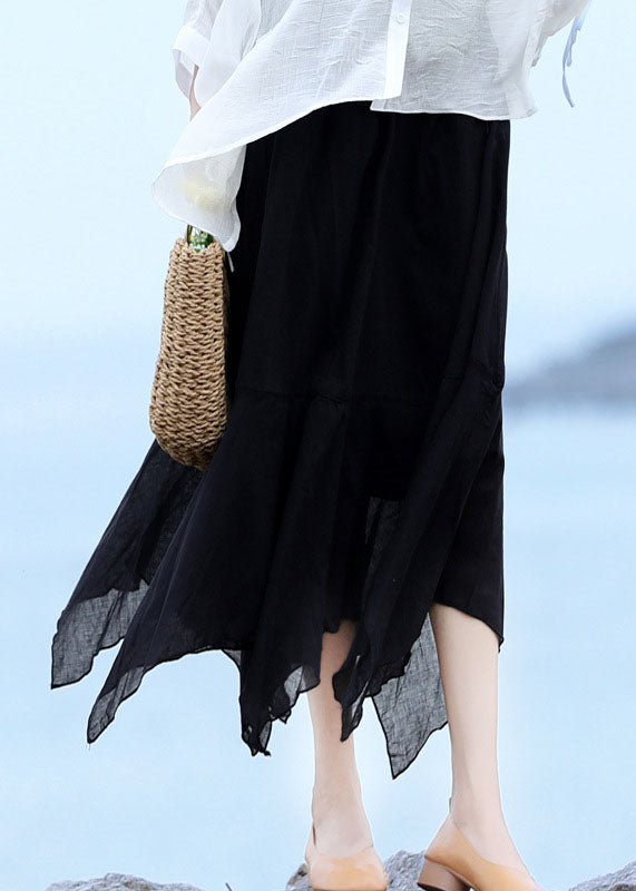 Black Asymmetrical Design Cotton Skirts Summer