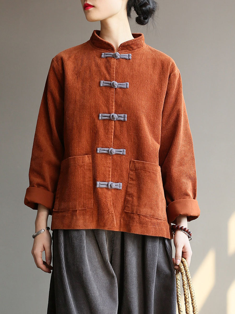 Winter Chinese Style Frog Corduroy Pocket Coat