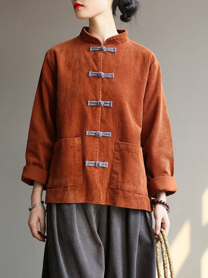 Winter Chinese Style Frog Corduroy Pocket Coat