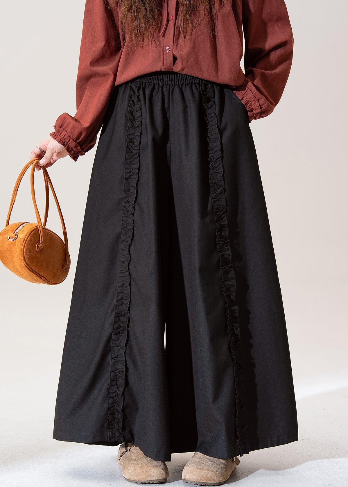 Original Design Black Pockets Cotton Pants Skirt
