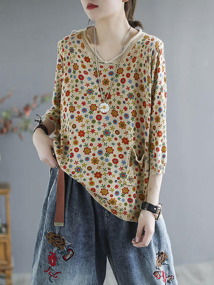 - Knitted Print Pocket Sweater
