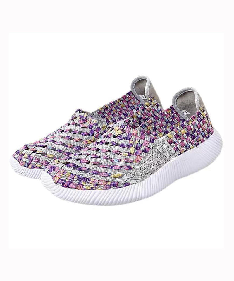 Purple Knit Fabric Flat Shoes Handmade Splicing