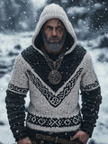 Men's Vintage Viking Contrast Color Cozy Knit Hooded Sweater elevenforest