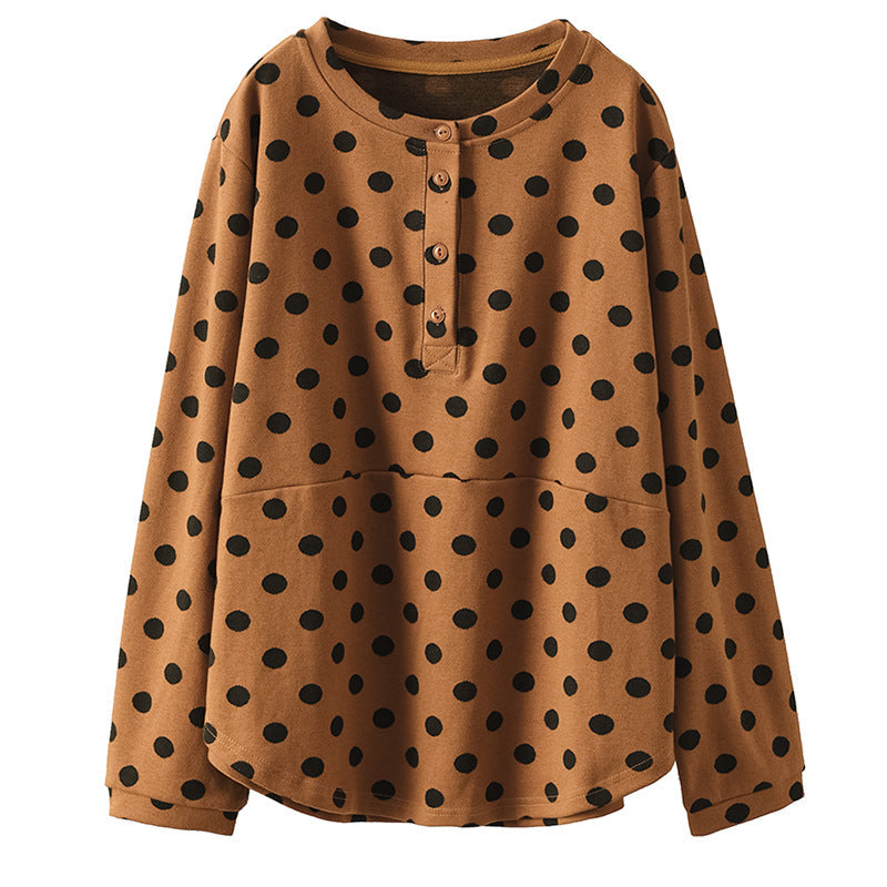 Polka-dot Print Top-paneled Cotton T-shirt