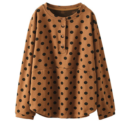 Polka-dot Print Top-paneled Cotton T-shirt