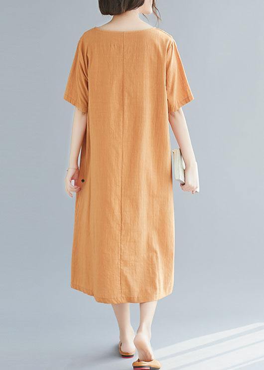 Green Button Decorated Linen Dresses Wild Summer Dresses