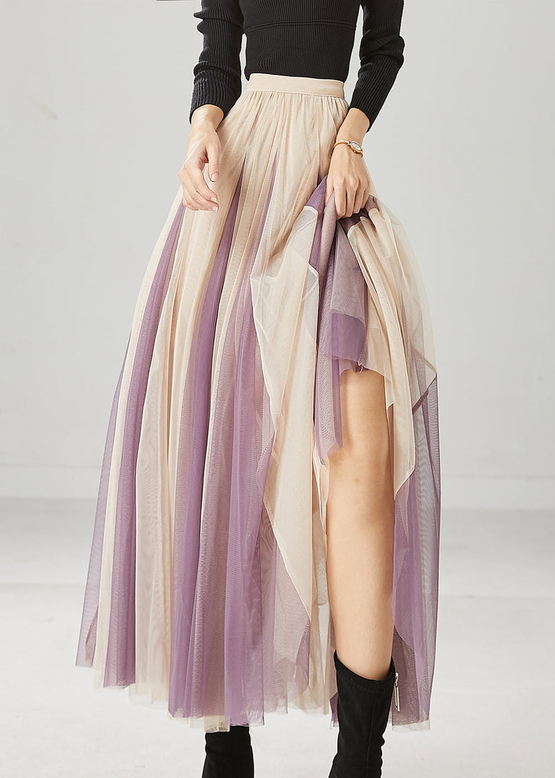 Khaki Wrinkled Patchwork Tulle Skirts Spring
