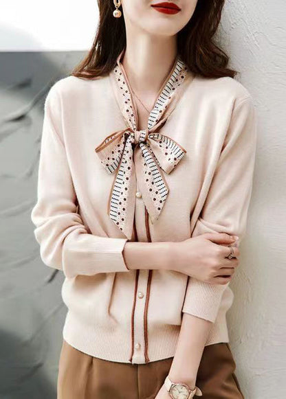 Grey Lace Up Button Patchwork Knit Sweaters Long Sleeve