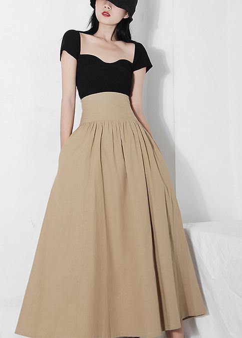 Khaki Tie Waist Ruffles Summer Skirts