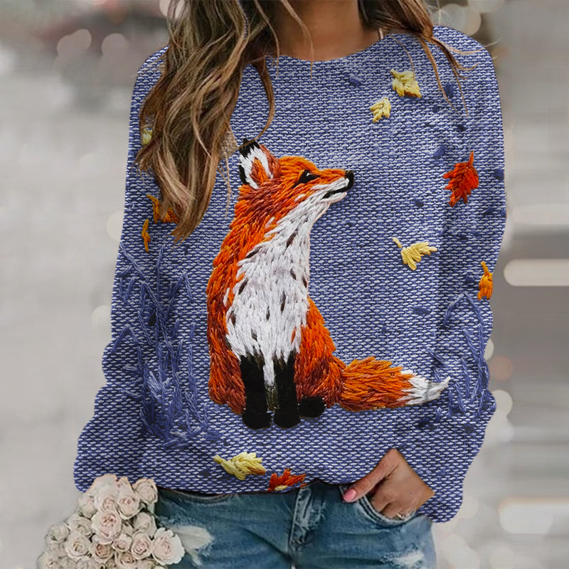 Fall Fox Autumn Art Print Knitted Pullover Sweater artswardrobe