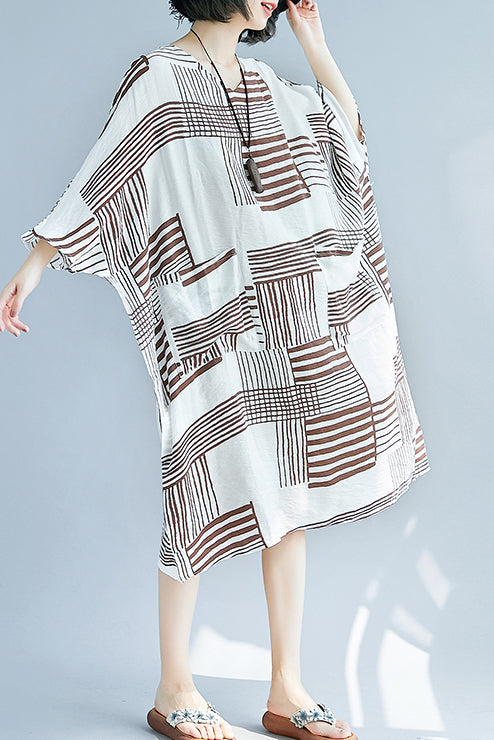 Italian O Neck Pockets Chiffon Quilting Clothes Runway Brown Oversized Dress Summer