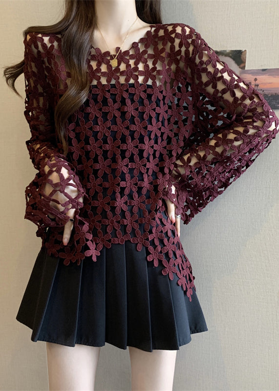 Mulberry Embroidered Sheer Tops Fall