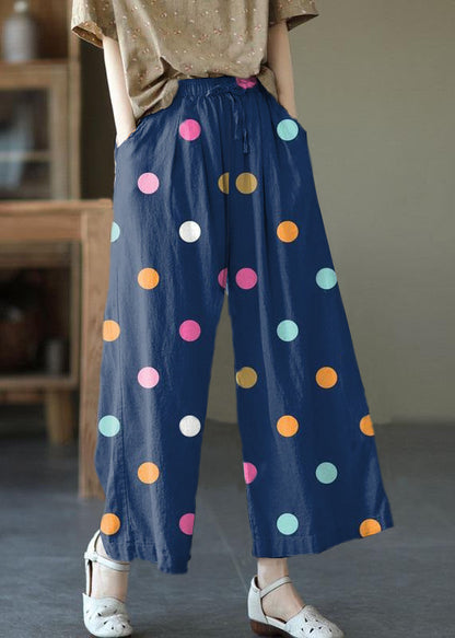 Beige Elastic Waist Tie Waist Wide Leg Pants Linen