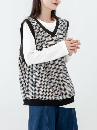 - Plaid Knitted Vest Pullover Sweater