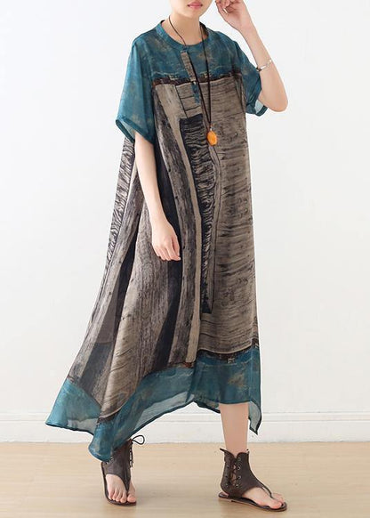 Simple Blue Chiffon Tunics Asymmetric Hem Long Summer Dresses