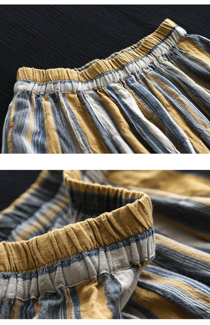 Literary Colorblock Striped A-line Skirt
