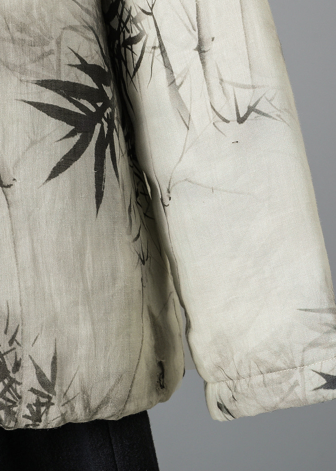 Stand Collar Print Oriental Button Fine Cotton Filled Coat Spring