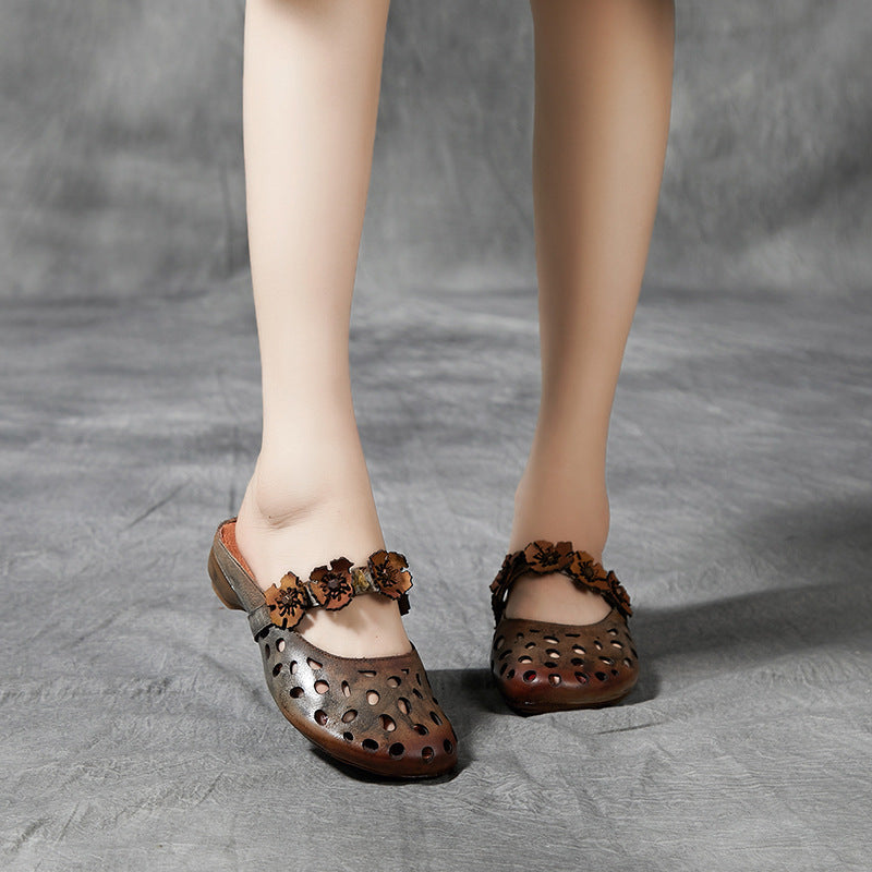 Hollow Leather Slippers