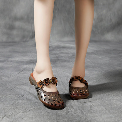 Hollow Leather Slippers