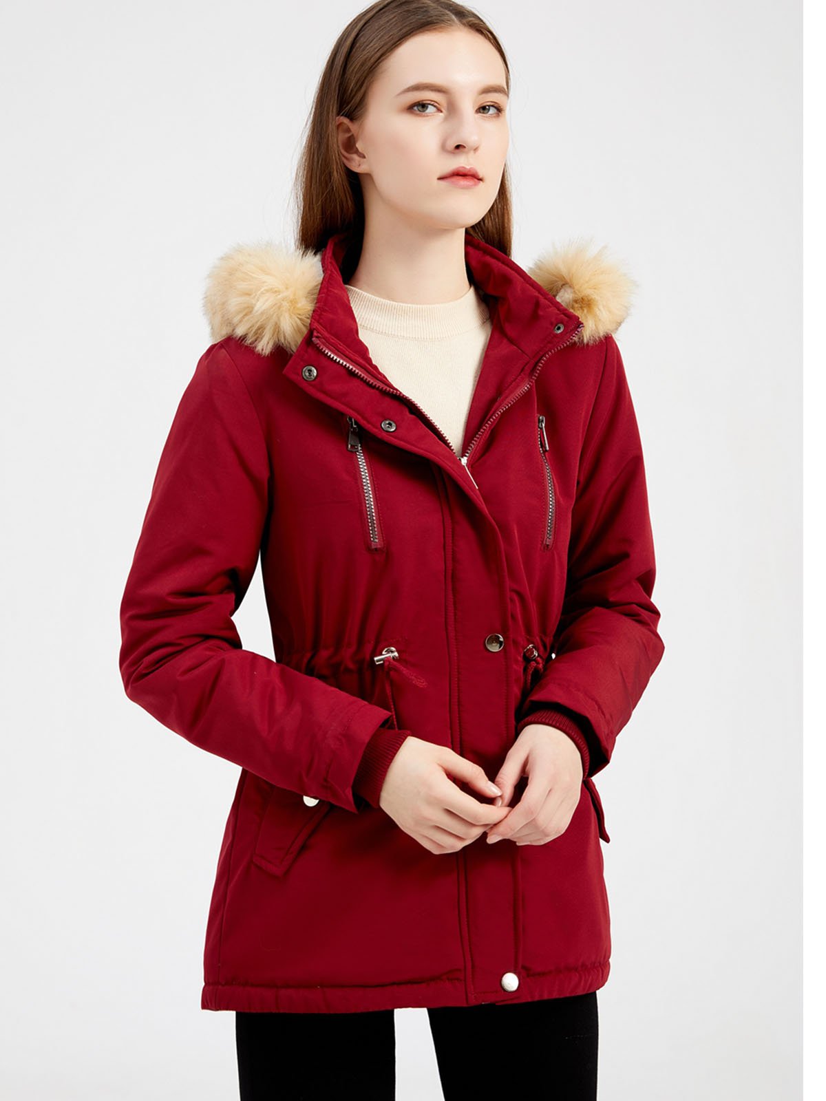Coat Daily Lamb Wool Fall Winter Regular Midi Length Coat Color Oversized Coat
