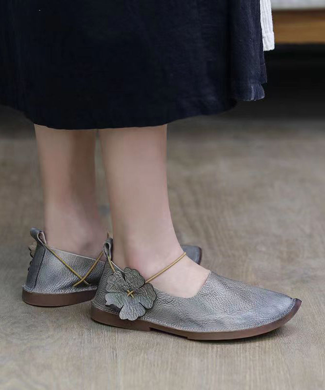 Handmade Retro Flat Shoes for Brown Cowhide Leather
