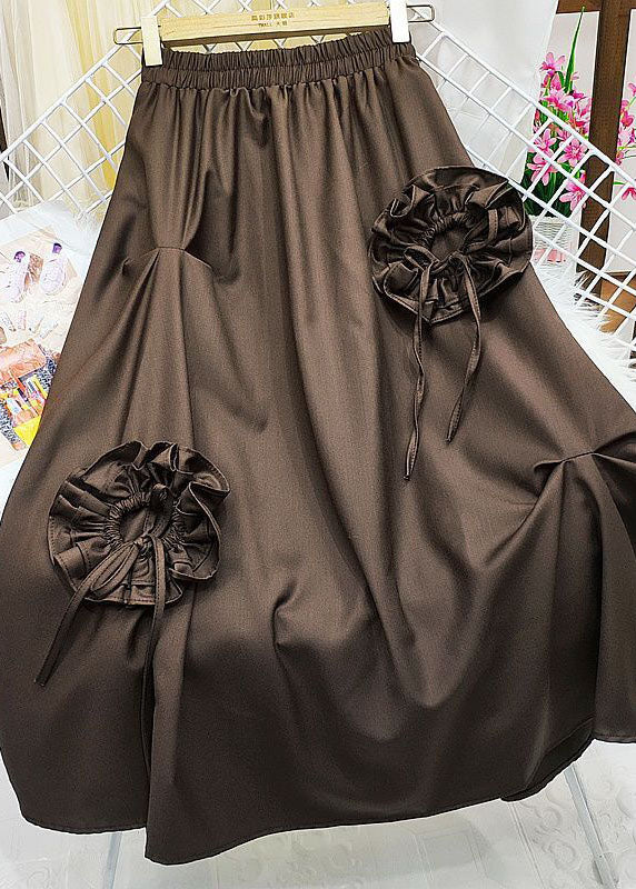 Chocolate Cotton Skirts Elastic Waist Wrinkled Spring