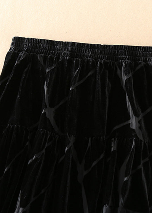 Diy Black Tulle Patchwork Silk Velour Skirt Spring