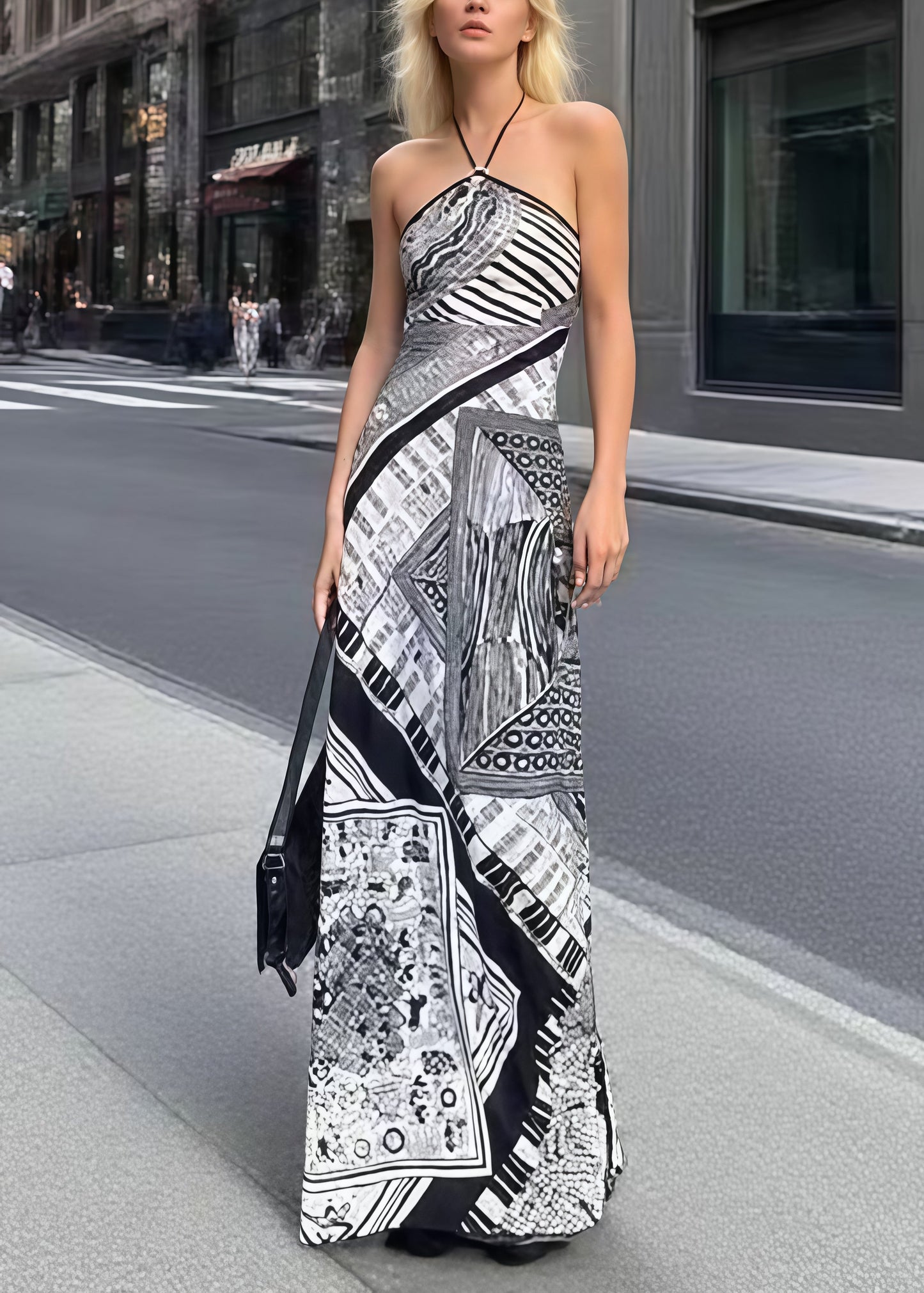 Backless Print Halter Beach Dresses Summer