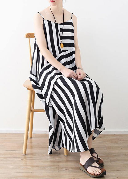 Diy Black Striped Quilting Dresses Spaghetti Strap Asymmetric Dresses