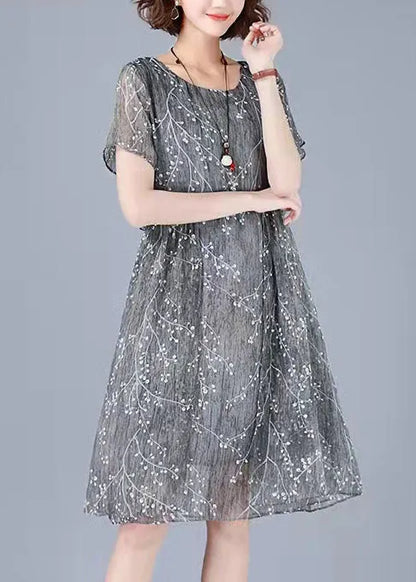 Pink Embroidery Chiffon Dress Patchwork Half Sleeve Two Piece Set Clothing