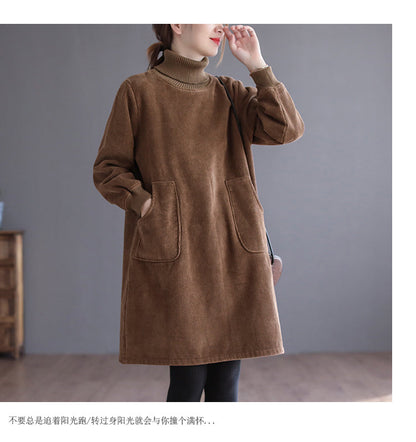 Corduroy Color Plus Velvet Thick Loose Turtleneck Top