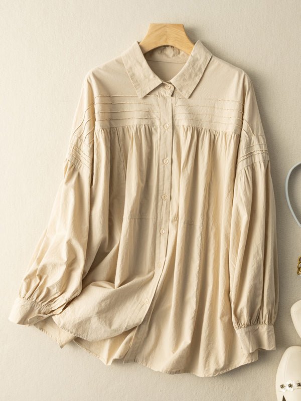 100% Natural Fabric Pleated Loose Shirt in Color
