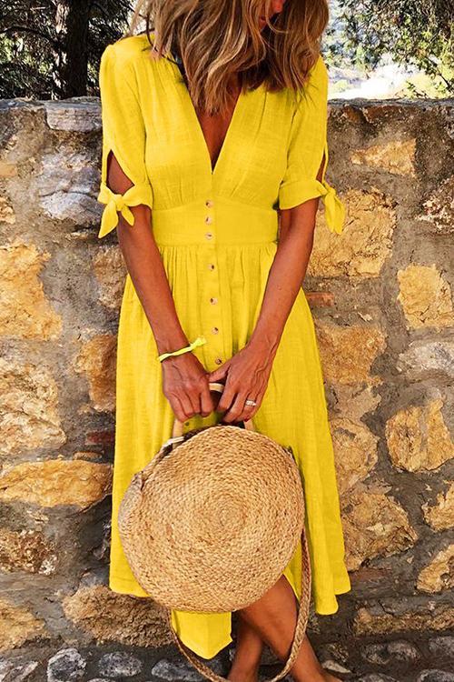 Vacation Button Knot Sleeve Dress