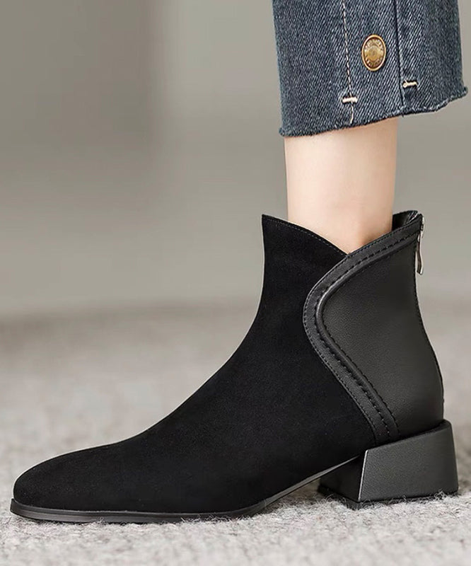Brown Splicing Chunky Suede Boots