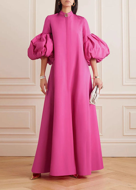 Rose Stand Collar Maxi Dress Petal Sleeve