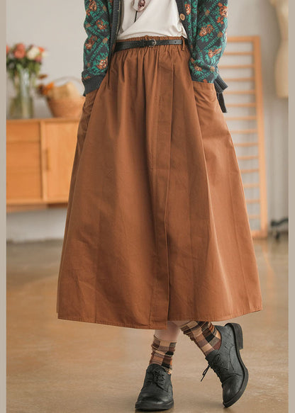 Chocolate Elastic Waist Sashes Asymmetrical Skirts Spring