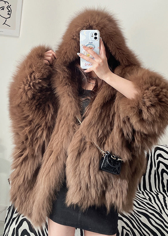 White Hooded Fine Fox Fur Jacket Winter