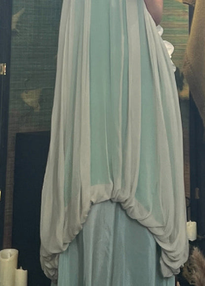Boutique Green Halter Wrinkled Silk Dress Sleeveless