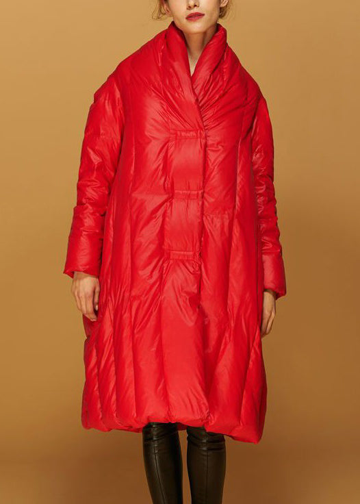 Red Button Pockets Duck Down Coat Winter