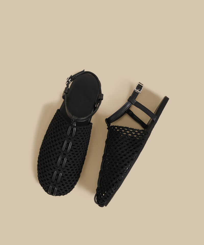 Apricot Hollow Out Knit Fabric Splicing Sandals