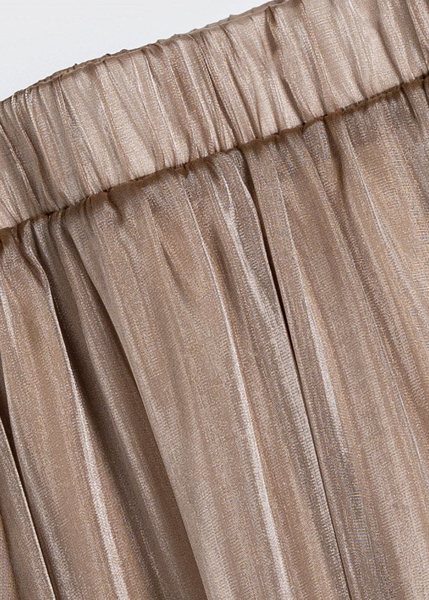 Khaki Elastic Waist Draping Silk Beach Skirt Summer